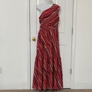 Tuckernuck One-Shoulder Sunset Stripe Cadiz  Maxi Dress Brand New